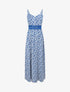 Robe longue imprimée petites fleurs à boutons décoratifs - Bleu - 1