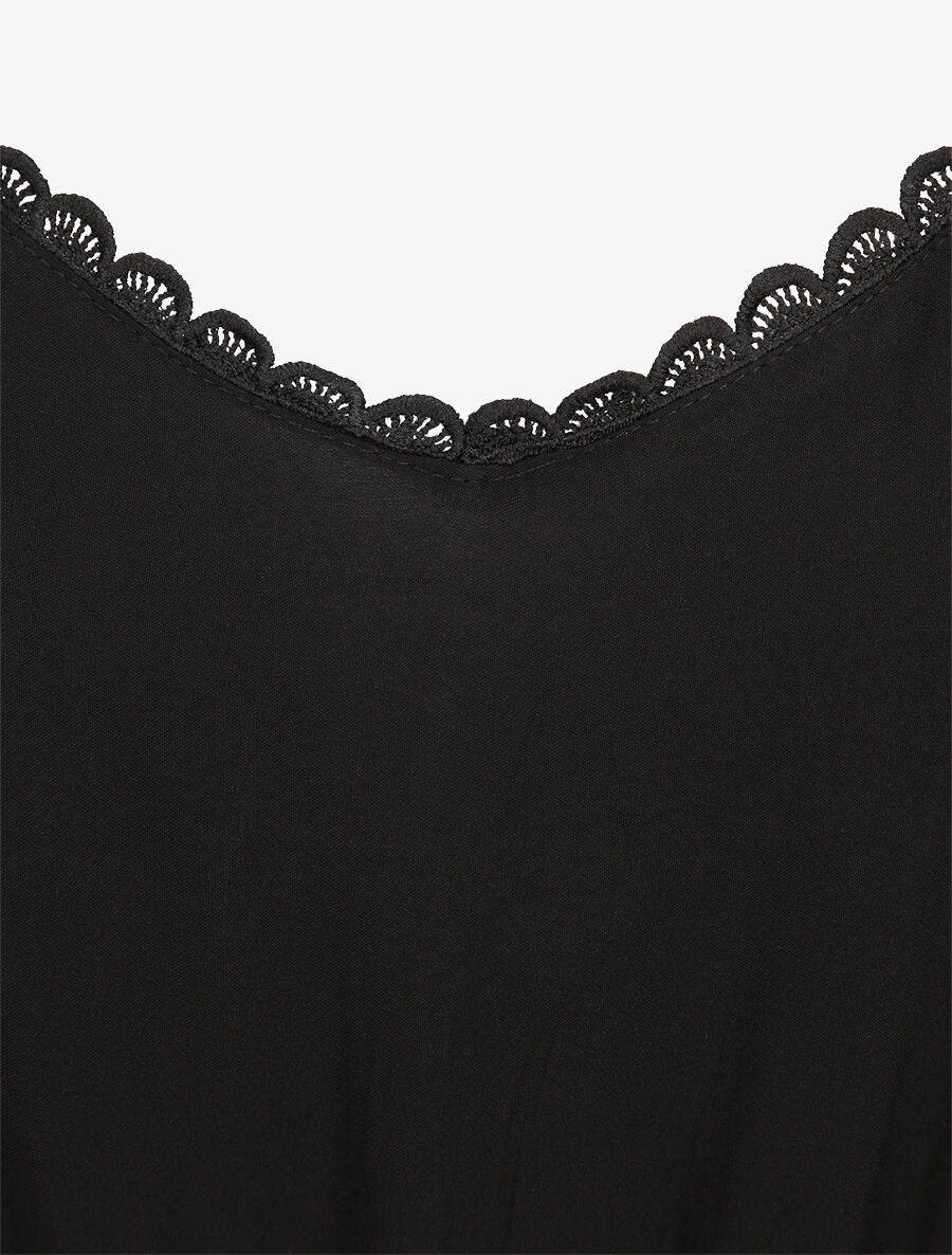 Combinaison fluide à col en dentelle - Noir - 5