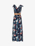 Robe longue empire à col cache-coeur imprimé bouquet fleuri - Marine - 1