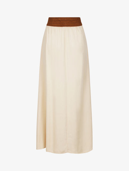 Jupe longue unie à taille haute contrastante - Beige - 2