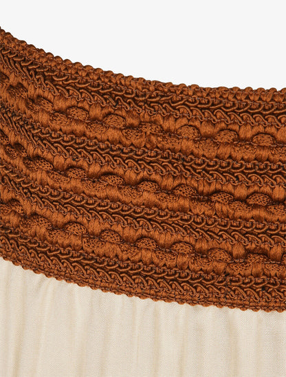 Jupe longue unie à taille haute contrastante - Beige - 4