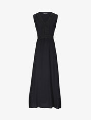 Robe longue évasée unie à col en crochet - Noir - 1