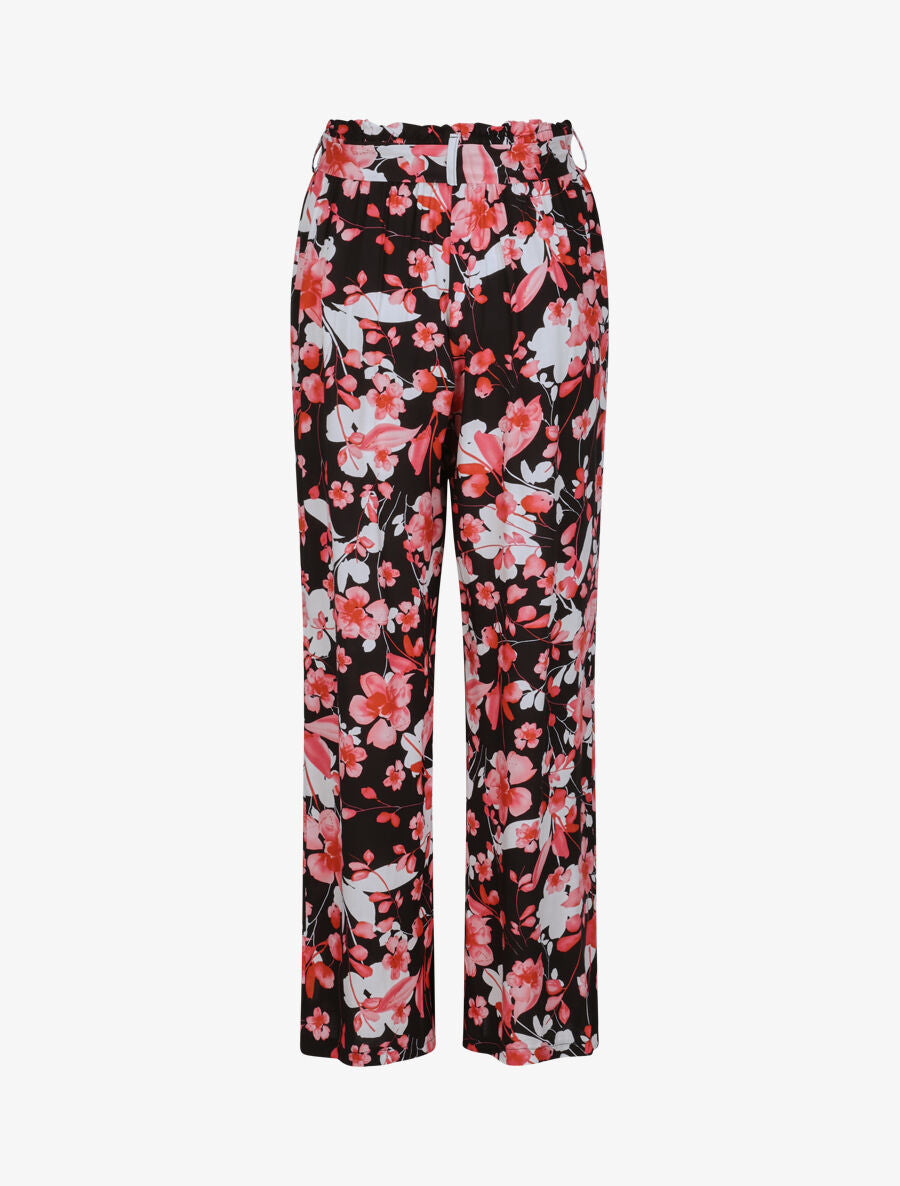 Pantalon fluide motifs pétales de roses - Noir - 2