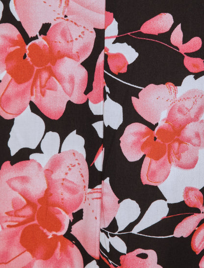Pantalon fluide motifs pétales de roses - Noir - 4