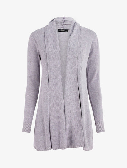 Gilet mi-long à col châle damier - Gris clair - 5