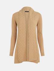 Gilet mi-long à col châle damier - Beige - 1