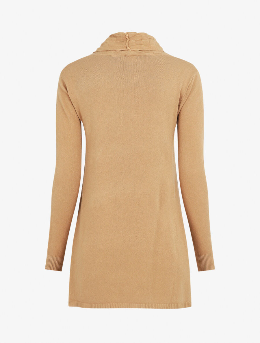 Gilet mi-long à col châle damier - Beige - 2