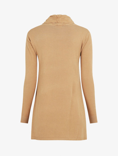 Gilet mi-long à col châle damier - Beige - 2
