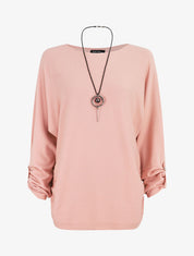 Pull ample à poignets boutonnés - Rose - 1