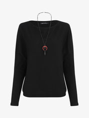 Pull ample uni à col bateau - Noir - 1