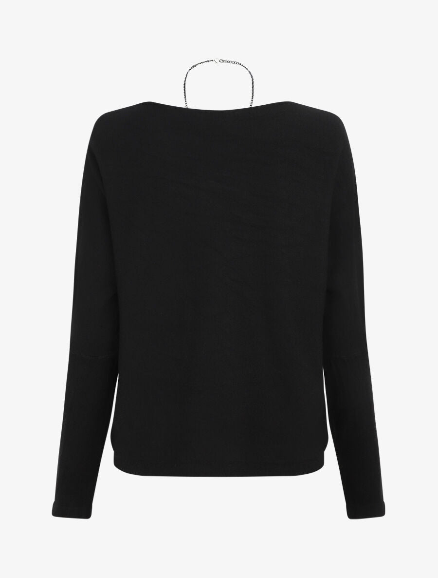 Pull ample uni à col bateau - Noir - 2