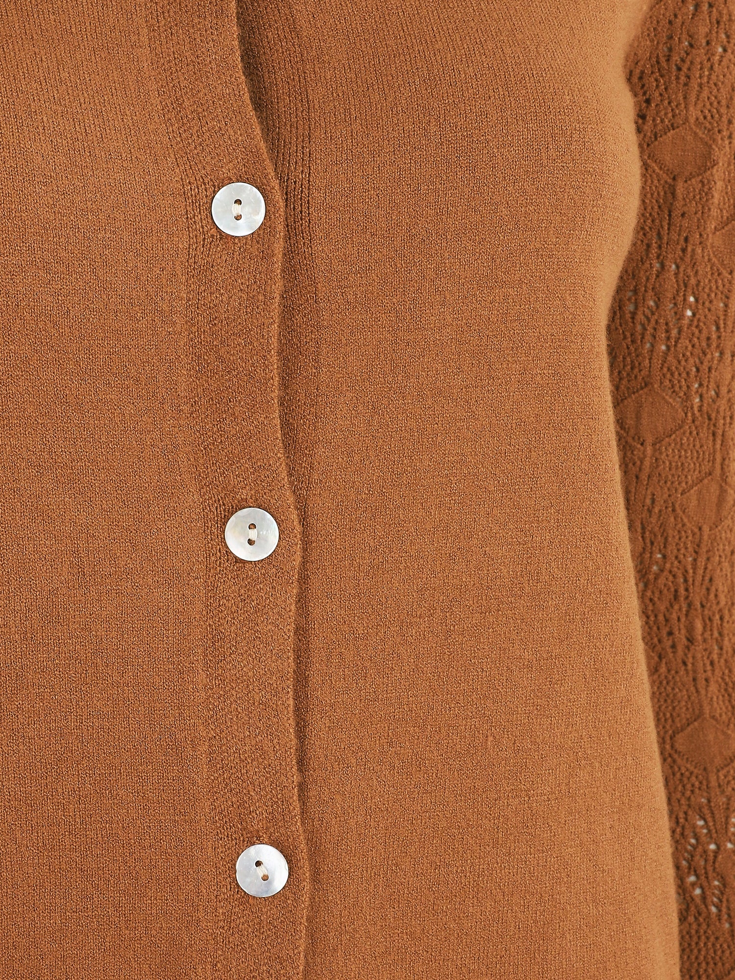 Gilet droit à manches en maille fantaisie - Camel - 3
