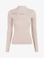 Pull col montant et décolleté ajouré - Beige - 5