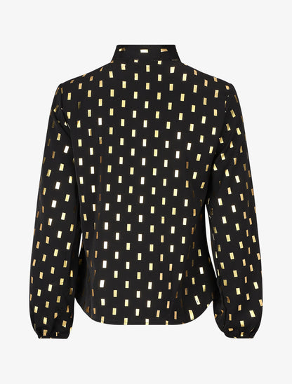 Blouse col lavallière à imprimé rectangles dorés - Noir - 2