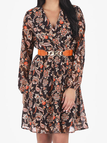 Robe courte évasée imprimé cachemire - Noir - 4