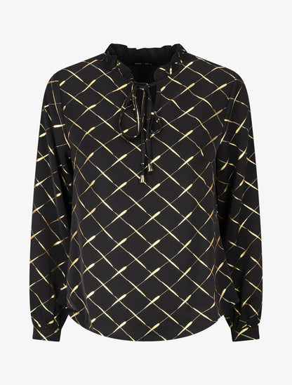 Blouse col V à imprimé dorés - Noir - 5
