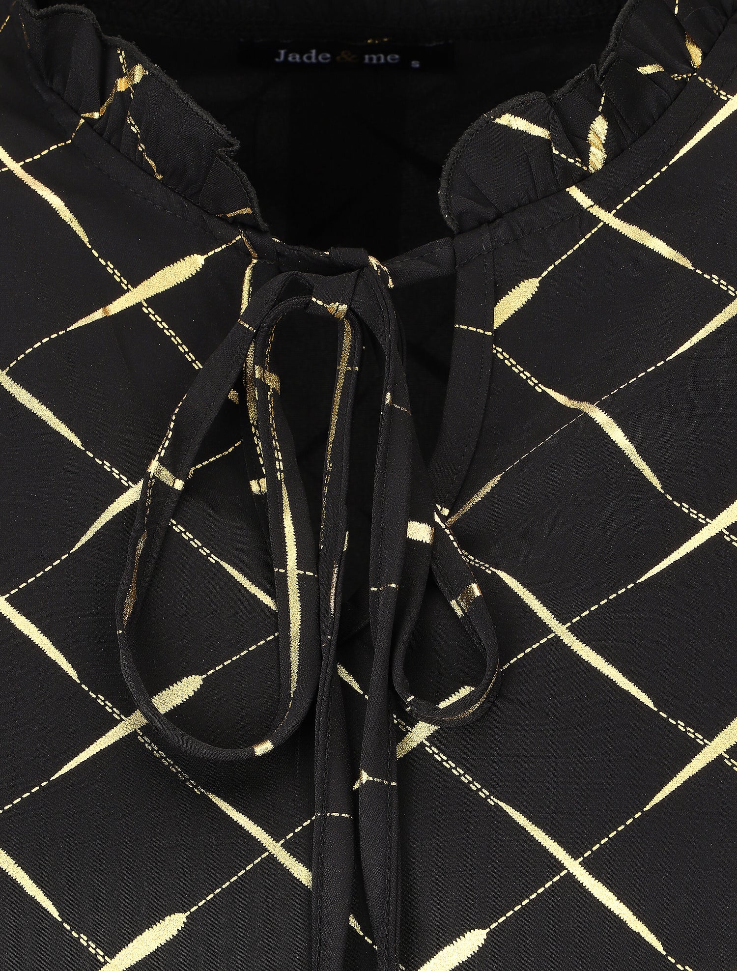 Blouse col V à imprimé dorés - Noir - 3