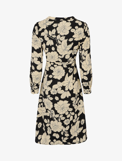 Robe mi-longue imprimé floral - Noir/beige - 2