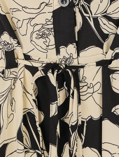 Robe mi-longue imprimé floral - Noir/beige - 3