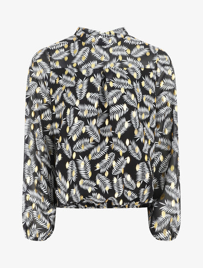 Top fluide irisé imprimé feuilles de palmier - Noir - 1