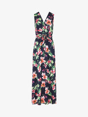 Robe longue à imprimé fleurs - Marine - 1