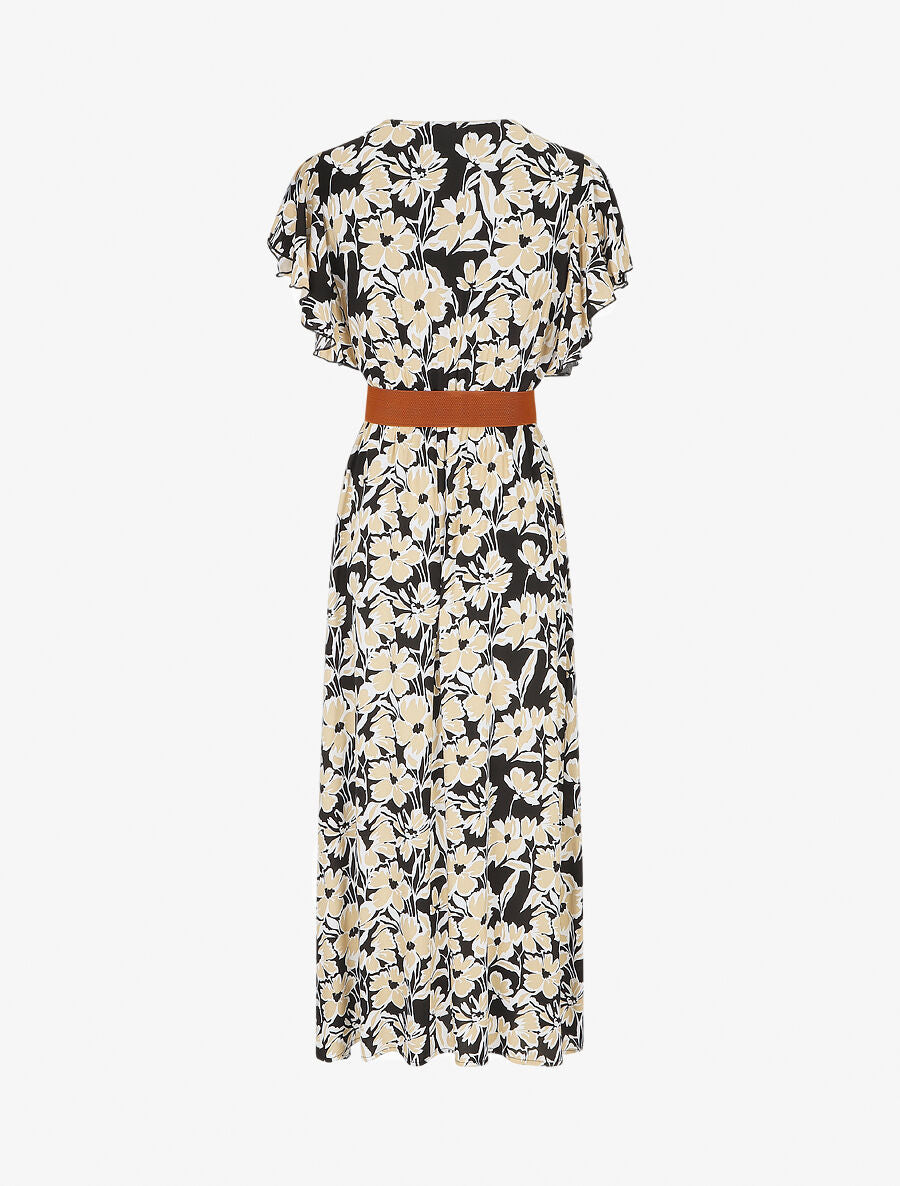 Robe longue empire à manches volantées - Noir - 2