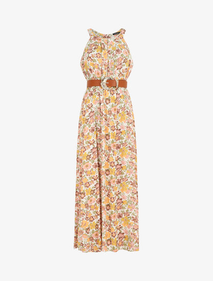 Robe longue empire à taille élastiquée - Orange - 1