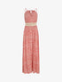 Robe longue à col américain et dentelle - Rose saumon - 1