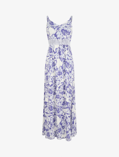 Robe longue imprimé fleurs et dentelle - Violet - 5