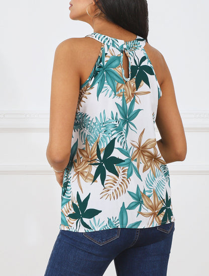 Top imprimé feuillage à col américain - Vert - 5