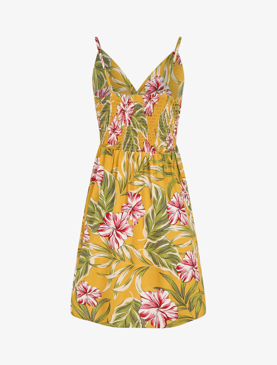 Robe mi-longue imprimé feuilles - Jaune - 2