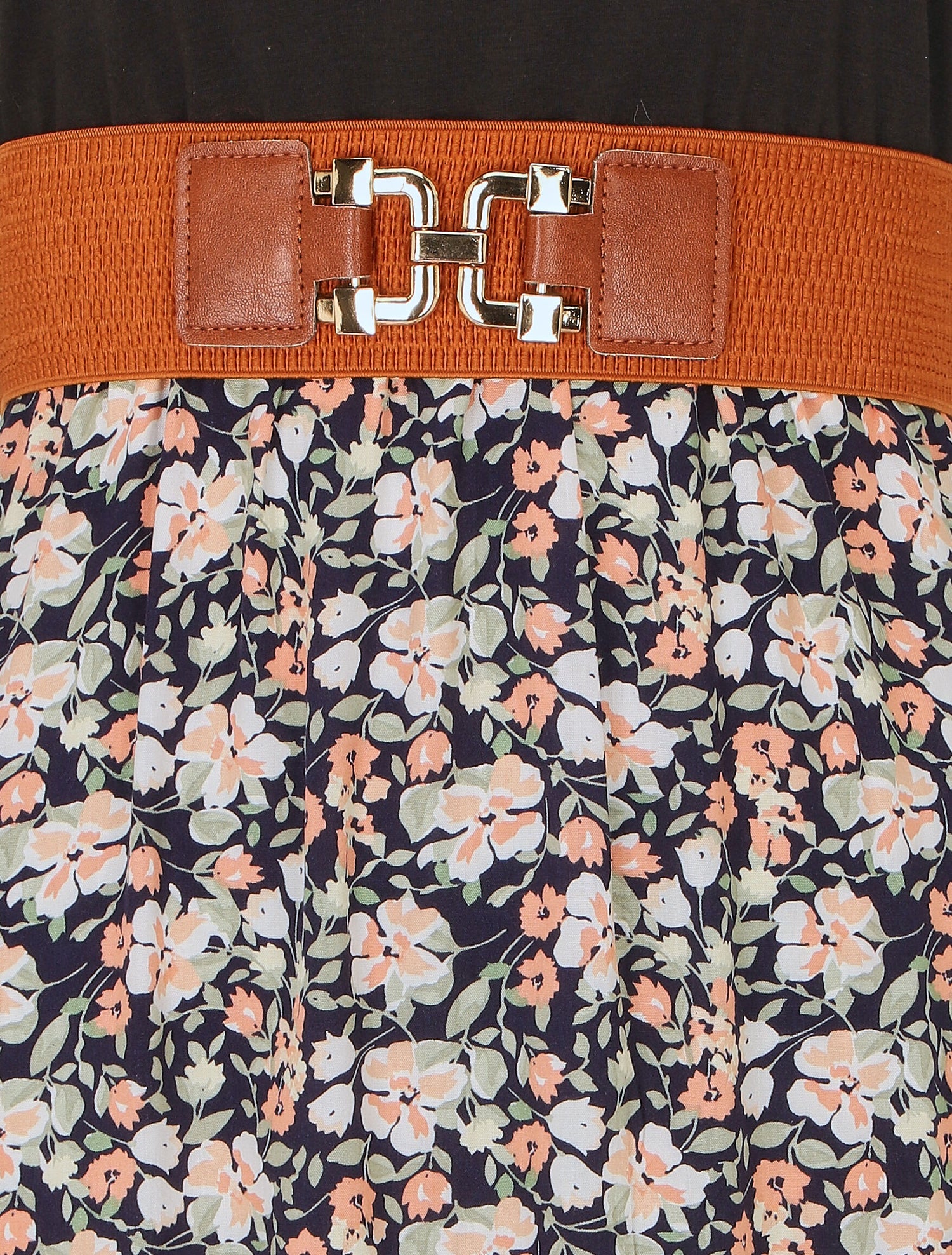 Robe bicolore à imprimé petites fleurs - Marine - 3