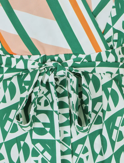 Robe foulard style portefeuille imprimé graphique - Vert - 3