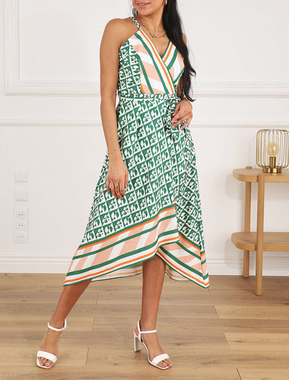 Robe foulard style portefeuille imprimé graphique - Vert - 4