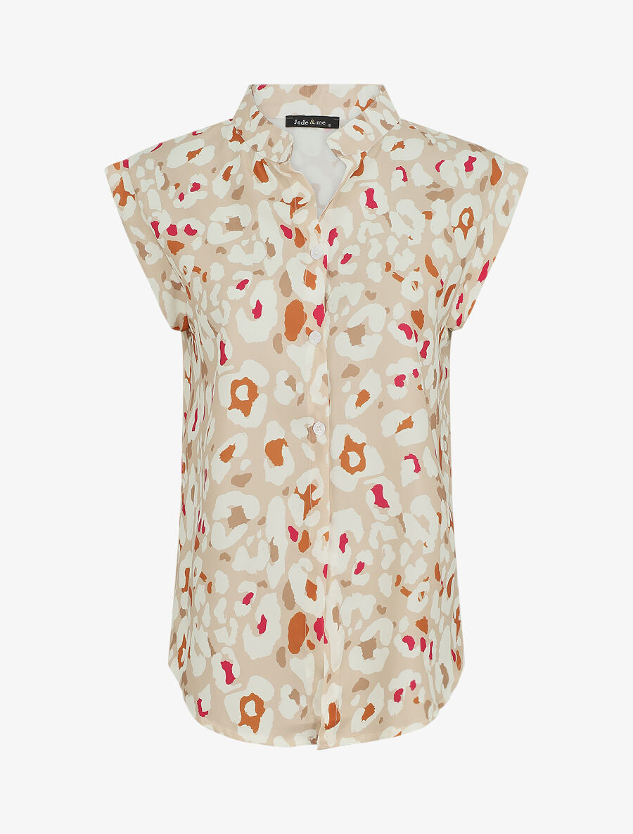 Blouse sans manches à imprimé abstrait - Beige - 5