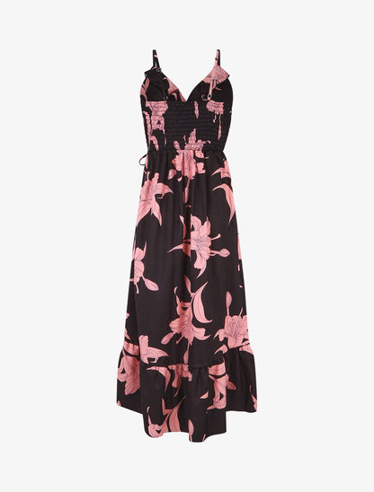 Robe longue asymétrique à imprimé grandes fleurs - Noir - 2