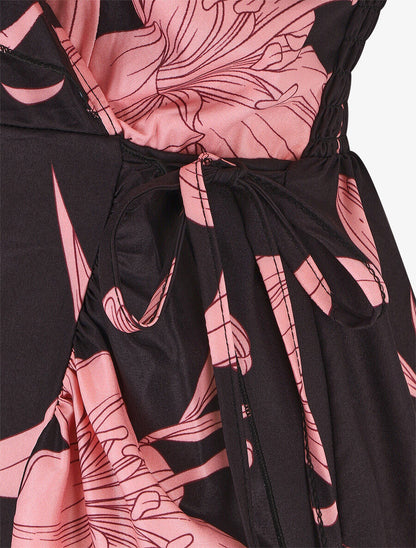 Robe longue asymétrique à imprimé grandes fleurs - Noir - 3