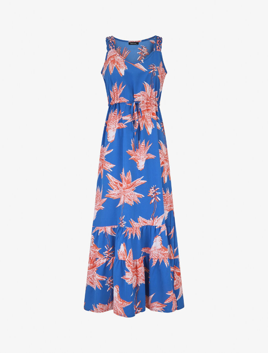 Robe longue droite à imprimé fleurs - Bleu roi - 2