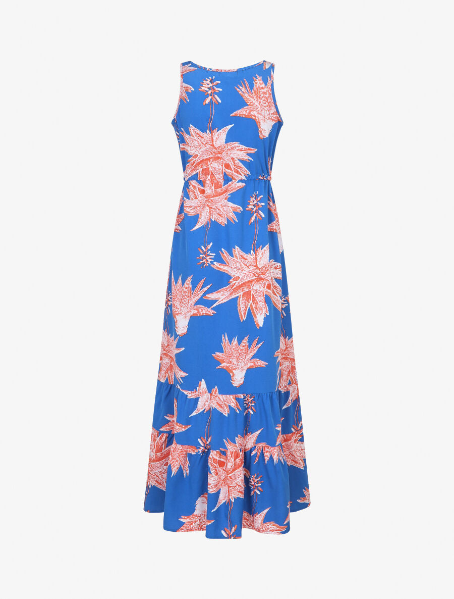 Robe longue droite à imprimé fleurs - Bleu roi - 3