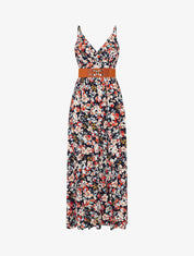 Robe longue imprimé fleurs printannières - Marine - 1
