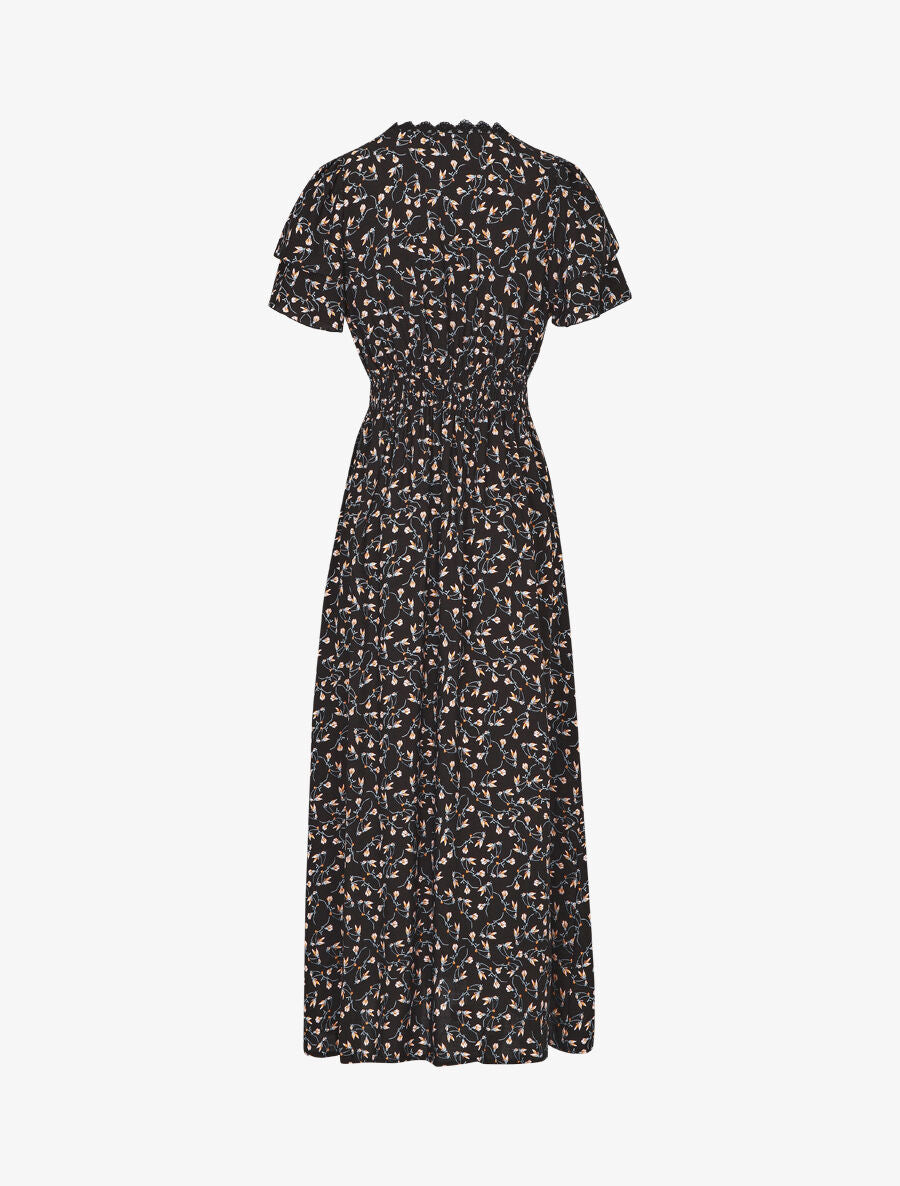 Robe imprimé petites fleurs à double manches - Noir - 2