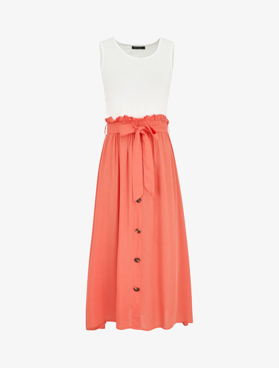 Robe longue évasée sans manches bicolore - Saumon - 5