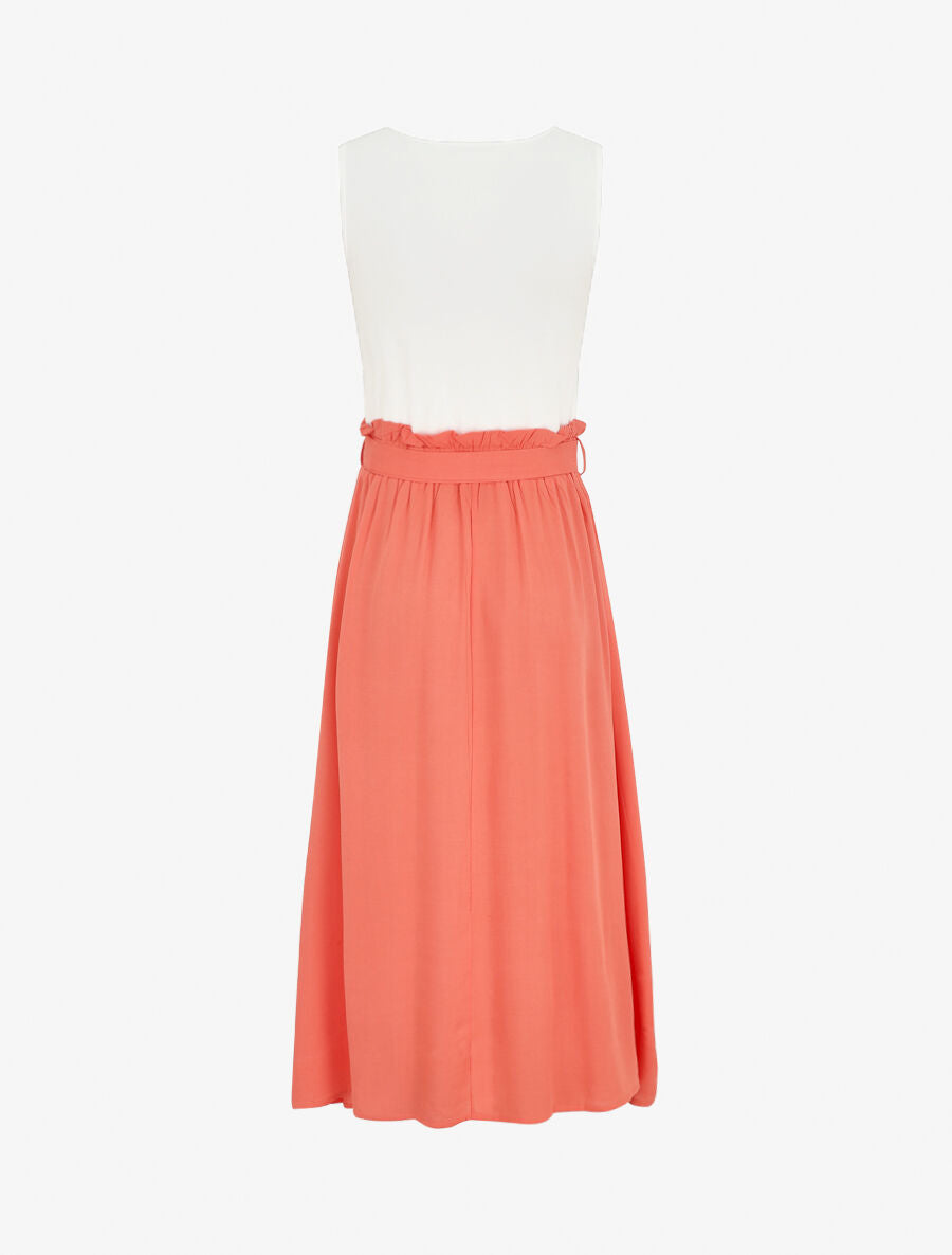 Robe longue évasée sans manches bicolore - Saumon - 2
