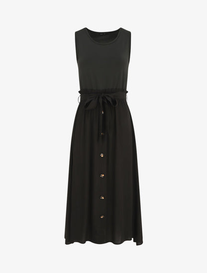 Robe longue évasée sans manches bicolore - Noir - 1