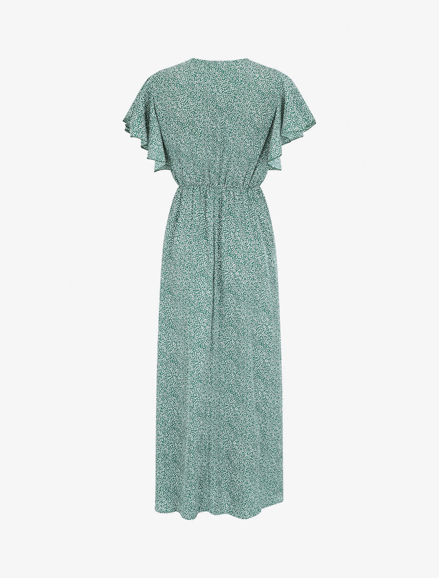 Robe longue imprimé floral à manches courtes volantées - Vert - 2