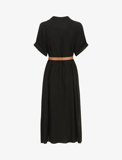 Robe chemise longue ceinturée - Noir - 2