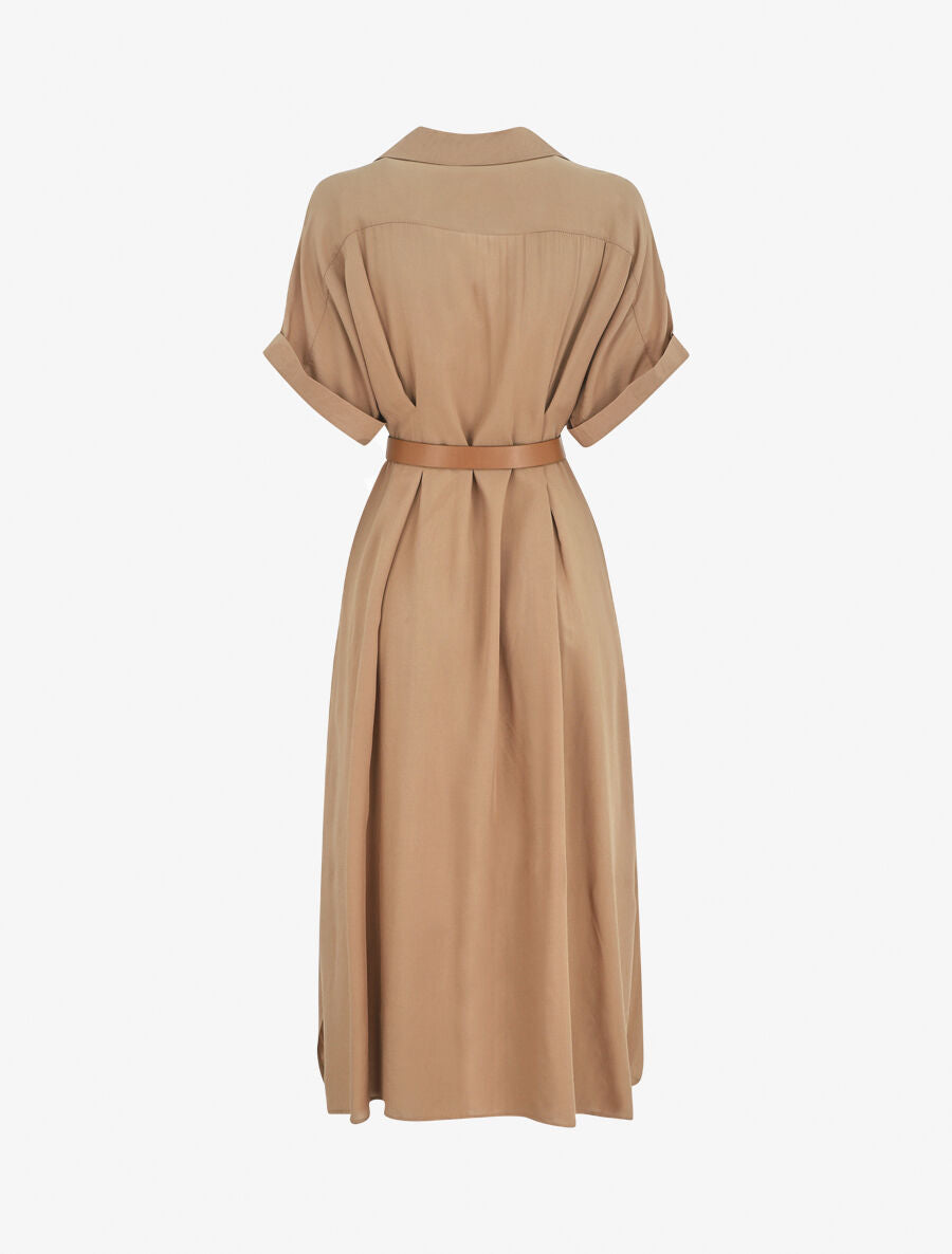 Robe chemise longue ceinturée - Camel - 2