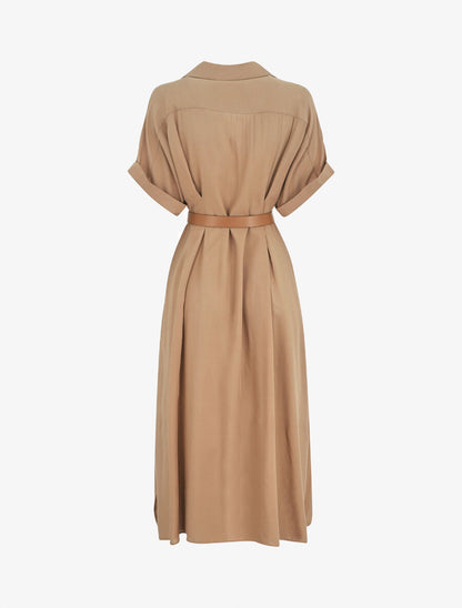 Robe chemise longue ceinturée - Camel - 2