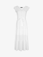 Robe longue unie sans manches à volants - Blanc - 5