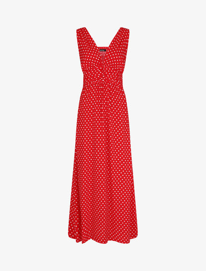 Robe longue à pois sans manches - Rouge - 5